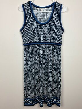 Max Studio Blue & White Patterned Sleeveless Mod Mini Dress size Large stretchy